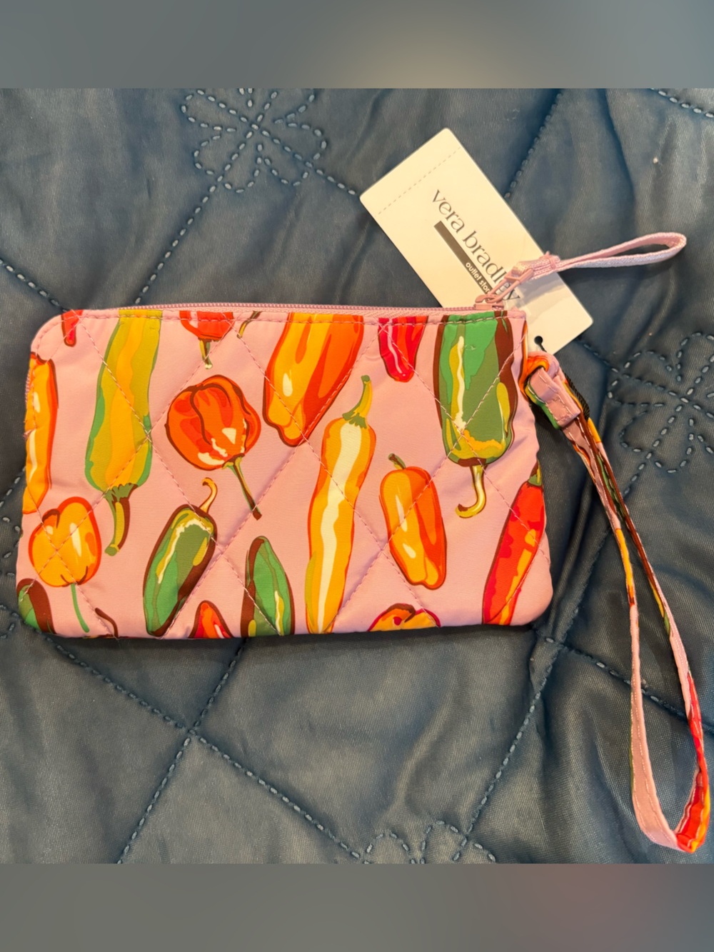Vera Bradley Pink Chili Pepper Quilted Wristlet Pouch